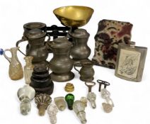 A set of Salters balance scales;   a set of stacking weights, 2kg-4oz;  others;   pewter tankards;