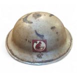A WWII 7th Armoured Division 'Desert Rats' MkII Brodie helmet, ochre, Jerboa insignia to one side of