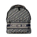 CHRISTIAN DIOR BLUE OBLIQUE JACQUARD CANVAS TRAVEL BACKPACK  Condition grade B.  Blue Oblique