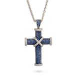 THEO FENNELL, A SAPPHIRE CROSS PENDANT NECKLACE the pendant designed as a cross pave set with