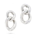 CHRISTIAN DIOR, A PAIR OF SILVER TONE CLIP-ON EARRINGS each comprising two interlocking curblinks,