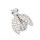 A DIAMOND AND SAPPHIRE LADYBIRD BROOCH in 18ct white gold, designed as a flying ladybird pave set