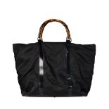 GUCCI VINTAGE BAMBOO SHOPPER BAG  Condition grade B-.  Black canvas exterior with black patent