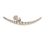 AN ANTIQUE DIAMOND CRESCENT MOON BROOCH in yellow gold and silver, designed as a crescent moon set