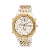NO RESERVE - SEIKO, A WORLD TIMER CHRONOGRAPH WRISTWATCH, ref. 5T52-7A20, in two-tone steel and