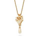 CHRISTIAN DIOR, A FAUX PEARL FLOWER BASKET NECKLACE comprising a gold tone metal fancy link