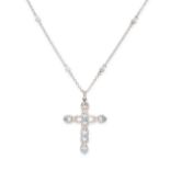 CASSANDRA GOAD, AN AQUAMARINE AND DIAMOND CROSS PENDANT NECKLACE in white gold, the openwork pendant