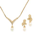 CHRISTIAN DIOR, A NECKLACE AND EARRING SUITE comprising a fancy link chain with a pendant set with