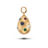 FABERGE, AN ANTIQUE MULTI GEM AND DIAMOND EGG PENDANT in 56 zolotnik gold, the egg shaped pendant