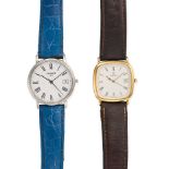 A GROUP OF TWO WRISTWATCHES, comprising: an Omega De Ville, in yellow metal plated case, the white