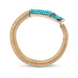 AN ANTIQUE VICTORIAN TURQUOISE AND GARNET OUROBOROS BRACELET, CIRCA 1844 in yellow gold, designed as