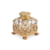 REGIMENTAL INTEREST: A GILT-METAL MOUNTED GLASS INKWELL ST. GEORGE'S ENGLISH RIFLE REGT.