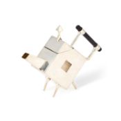 A SILVER-PLATED TEAPOT IN THE STYLE OF CHRISTOPHER DRESSER