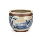 A CHINESE BLUE AND WHITE CRACKLE-GLAZED JARDINIERE