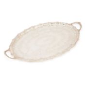 AN EDWARDIAN SILVER-PLATED TWO-HANDLED TRAY