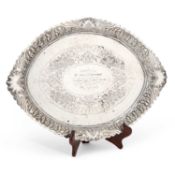 AN EDWARDIAN SILVER-PLATED OVAL TRAY