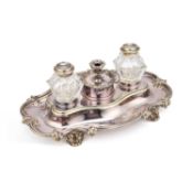 A LARGE VICTORIAN SILVER-PLATED INKSTAND