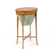 AN EDWARDIAN PAINTED SATINWOOD WORK TABLE