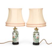 A PAIR OF CHINESE FAMILLE VERTE PORCELAIN TABLE LAMPS 19TH CENTURY