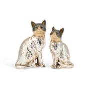 TWO ITALIAN SILVER AND ENAMEL MODELS OF CATS