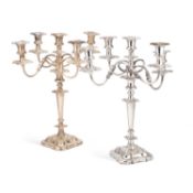 A LARGE PAIR OF SILVER-PLATE ON COPPER FIVE-LIGHT CANDELABRA