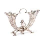 A LARGE GERMAN SILVER DOUBLE CORNUCOPIA VASE LATE 19TH CENTURY