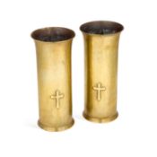 A PAIR OF KESWICK SCHOOL OF INDUSTRIAL ART BRASS VASES