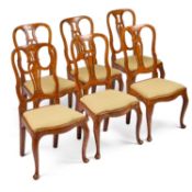 A SET OF SIX DUTCH FLORAL MARQUETRY WALNUT DINING CHAIRS