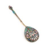 A LARGE RUSSIAN SILVER-GILT AND CLOISONNÉ ENAMEL SPOON