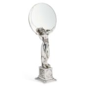 J.P. KAYSER & SOHN A JUGENDSTIL SILVERED METAL FIGURAL TABLE MIRROR, CIRCA 1900
