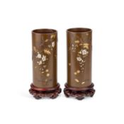 A PAIR OF JAPANESE BRONZE MIXED-METAL VASES MEIJI PERIOD (1868–1912)