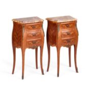 A PAIR OF LOUIS XV STYLE MARBLE-TOPPED, GILT-METAL AND FLORAL MARQUETRY CHESTS