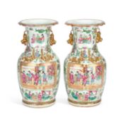 A PAIR OF CHINESE FAMILLE ROSE VASES CANTON, 19TH CENTURY