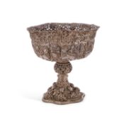 AN INDIAN PIERCED SILVER PEDESTAL BOWL 19TH CENTURY