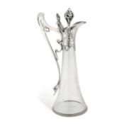 WMF (WÜRTTEMBERGISCHE METALLWARENFABRIK) A JUGENDSTIL SILVERED METAL AND GLASS CLARET JUG, CIRCA 190