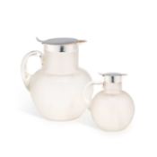 TWO VICTORIAN SILVER-PLATE MOUNTED RIBBED GLASS JUGS