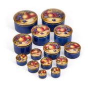 A GROUP OF FOURTEEN ROYAL WORCESTER FRUIT PAINTED BOXES AND COVERS MOSTLY SIGNED W. BEE