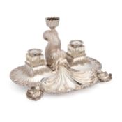 A VERY LARGE AND UNUSUAL INDIAN COLONIAL SILVER INKSTAND MID-19TH CENTURY