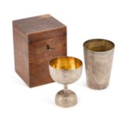 AN INDIAN SILVER BEAKER AND DOUBLE MEASURE