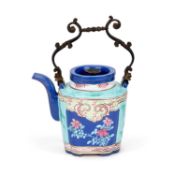 A CHINESE YIXING ENAMELLED TEAPOT AND COVER 19TH CENTURY
