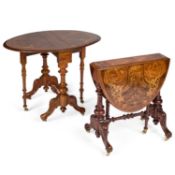 TWO VICTORIAN INLAID WALNUT SUTHERLAND TABLES
