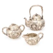 A JAPANESE SILVER THREE-PIECE TEA SERVICE MEIJI PERIOD (1868-1912)