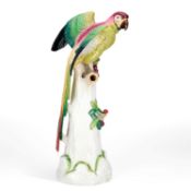 A LARGE DRESDEN PORCELAIN MODEL OF A PARROT