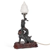 A LARGE JAPANESE BRONZE LAMP OKIMONO MEIJII PERIOD (1868-1912)