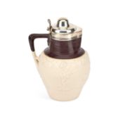 A SILVER-MOUNTED TURNER DRY-BODIED STONEWARE LIDDED JUG CIRCA 1800