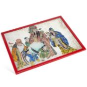 A 19TH CENTURY CHINESE REVERSE PAINTED GLASS PANEL QING DYNASTY