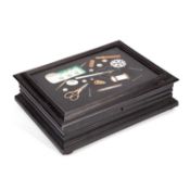 A 19TH CENTURY PIETRA DURA AND EBONISED SEWING BOX
