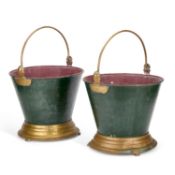 A PAIR OF 19TH CENTURY COUNTRY HOUSE BRASS ICE BUCKETS