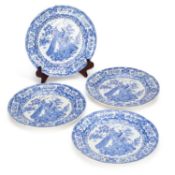 A SET OF FOUR 19TH CENTURY BLUE AND WHITE ORNITHOLOGICAL SERIES PLATES PROBABLY BY ANDREW STEVENSON,