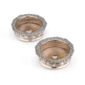 A PAIR OF OLD SHEFFIELD PLATED WINE COASTERS